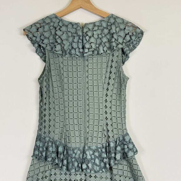 Anthropologie Seafoam Green Lace Overlay Romantic Ruffle Midi Dress Women's 4 - Picture 5 of 9